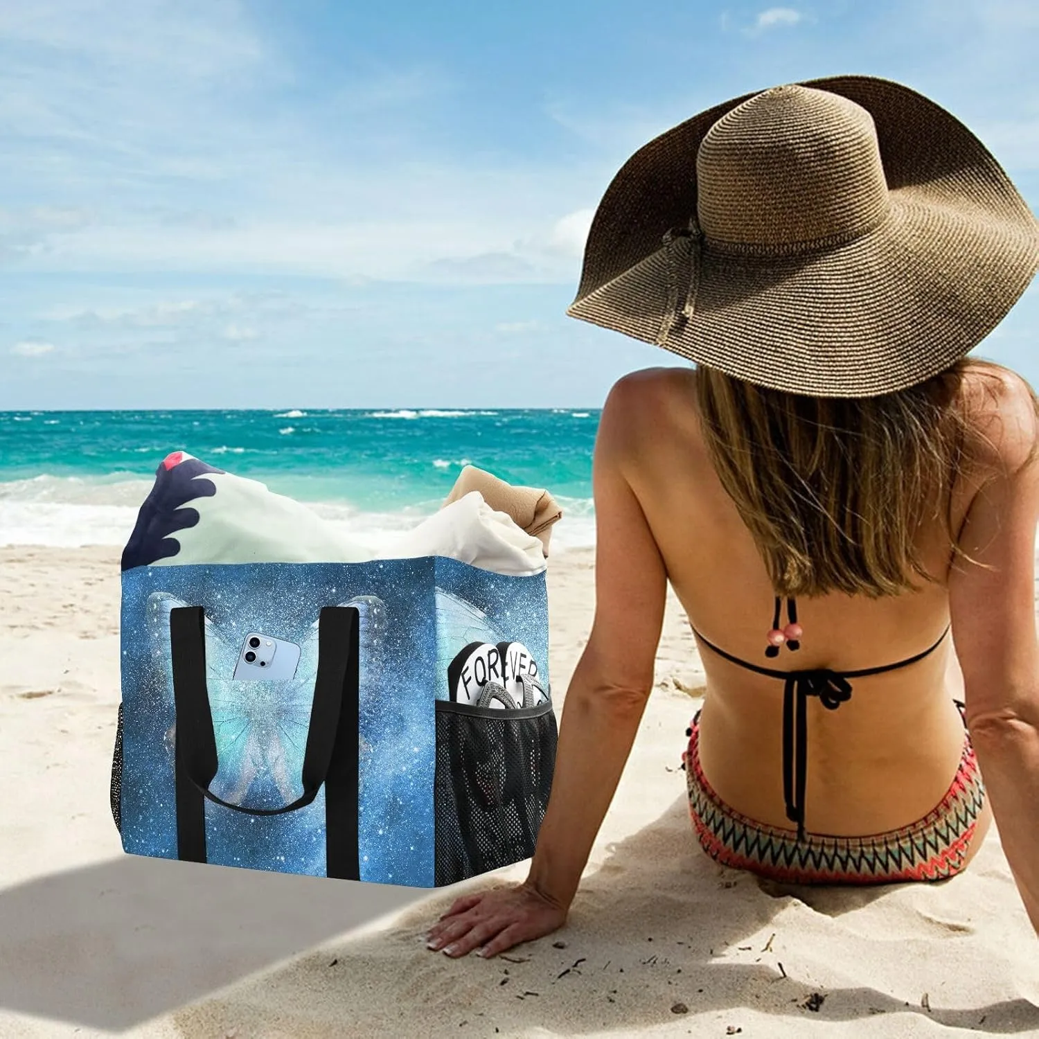 Foldable Grocery Reusable Tote Grocery Bag, Travel Canvas Shoulder Bags, Large Casual Laundry Pool Beach Bag