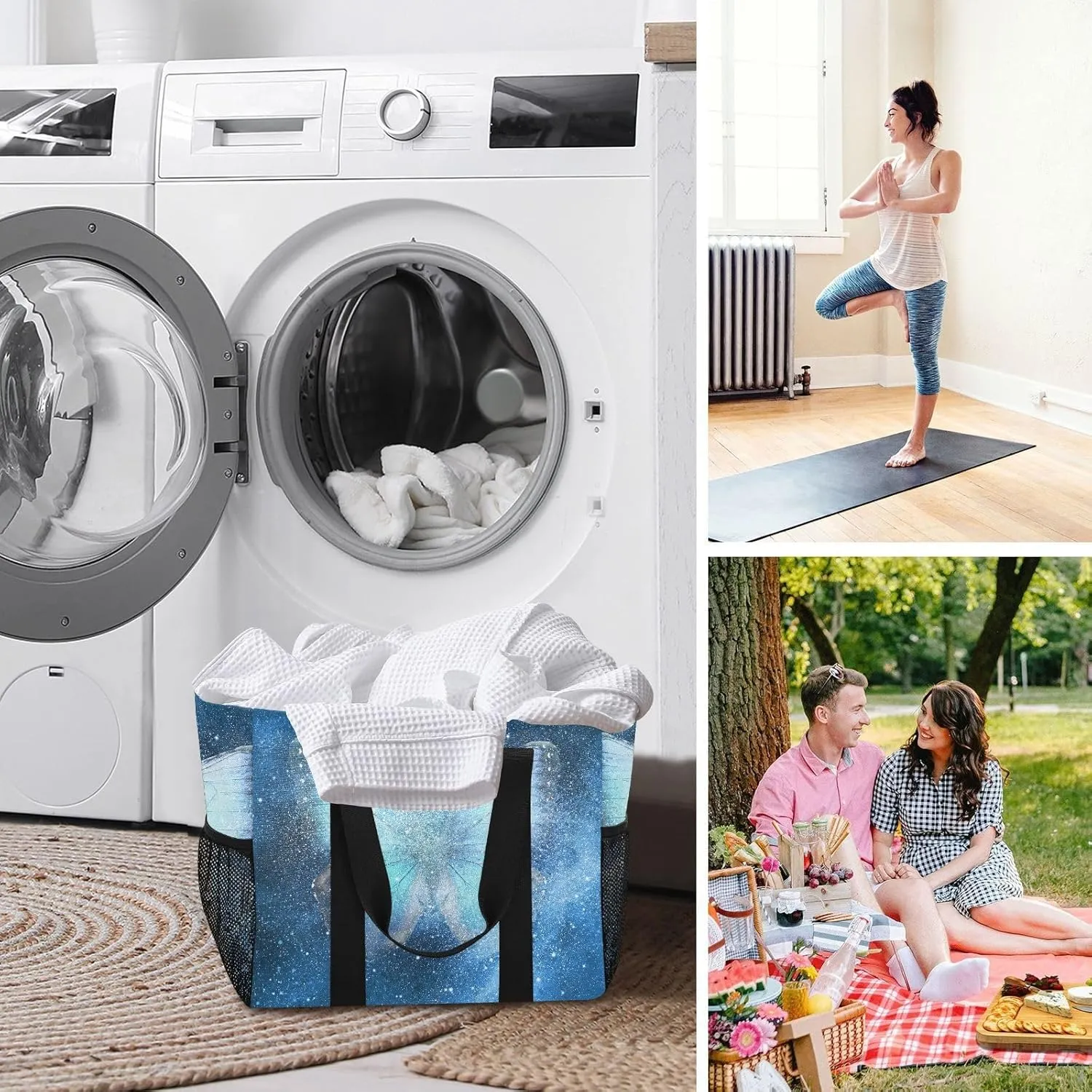 Foldable Grocery Reusable Tote Grocery Bag, Travel Canvas Shoulder Bags, Large Casual Laundry Pool Beach Bag
