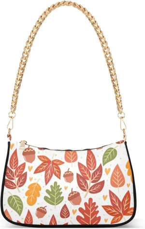 Forest Acorns Autumn Leaves Shoulder Bag for Women Small Handbag with Zipper Closure Purse for Women