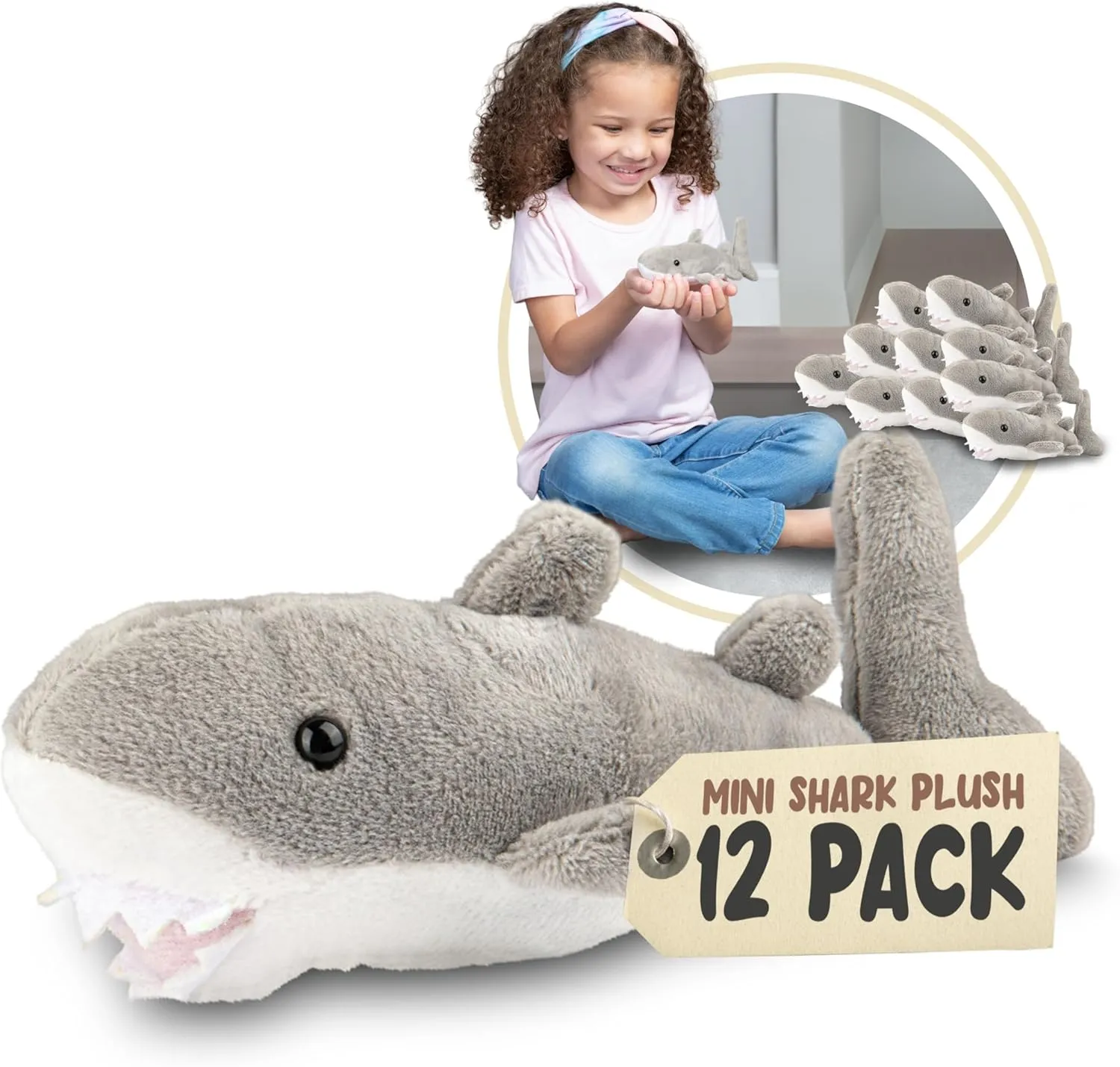 Forest & Twelfth Mini Shark Plush Toys, 12 Pack Shark Stuffed Animal Bulk, Stocking Stuffer for Girls & Boys, Sea Animal Figures for Party Favors, Goody Bags, Classroom Treasure Box Prizes