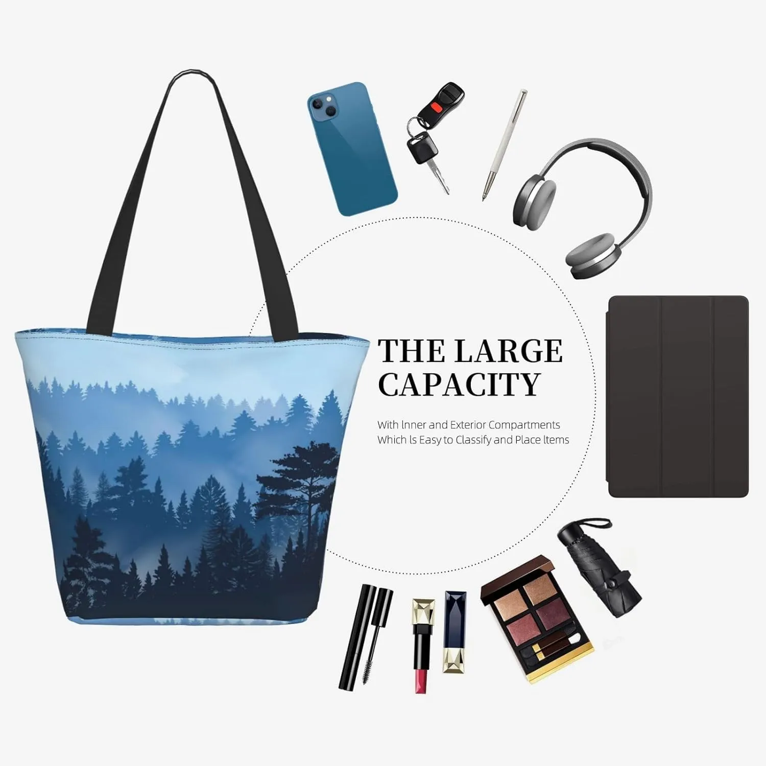 Forest Night Time Tote Bag for Women, Travel Tote Handbags for Gym