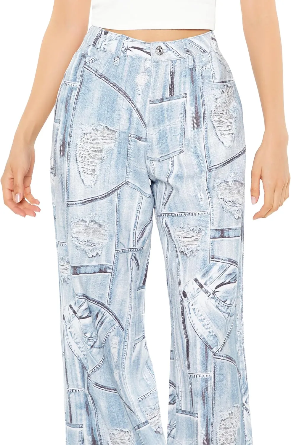 Forever 21 Women's Distressed Denim Print Jeans