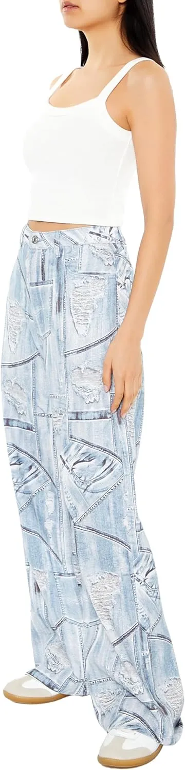 Forever 21 Women's Distressed Denim Print Jeans
