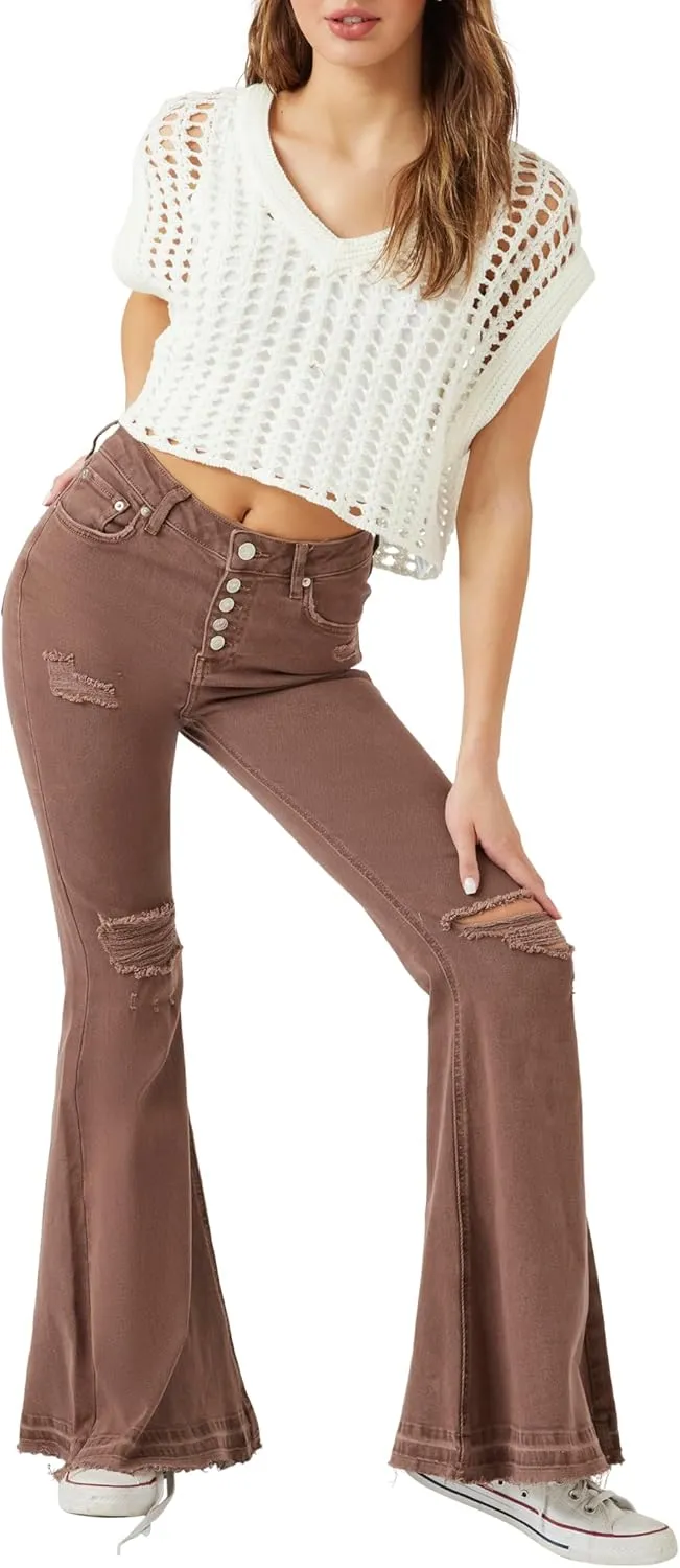 Forever 21 Women's Recycled Cotton Distressed Flare Jeans