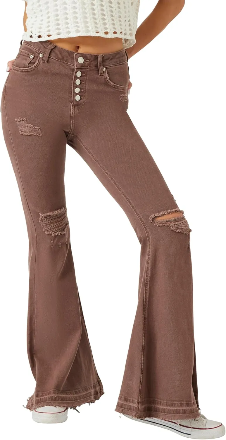 Forever 21 Women's Recycled Cotton Distressed Flare Jeans