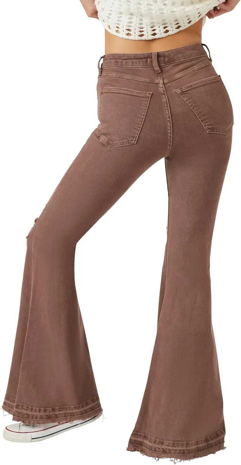 Forever 21 Women's Recycled Cotton Distressed Flare Jeans