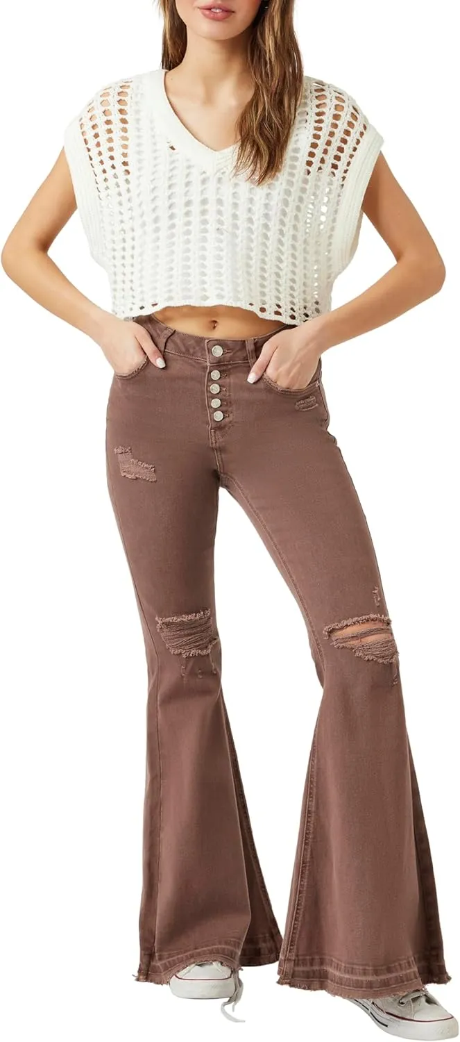 Forever 21 Women's Recycled Cotton Distressed Flare Jeans