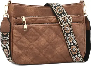 FOXLOVER Quilted Crossbody Bags for Women Trendy vegan Leather Hobo bag Shoulder purses With Wide Strap
