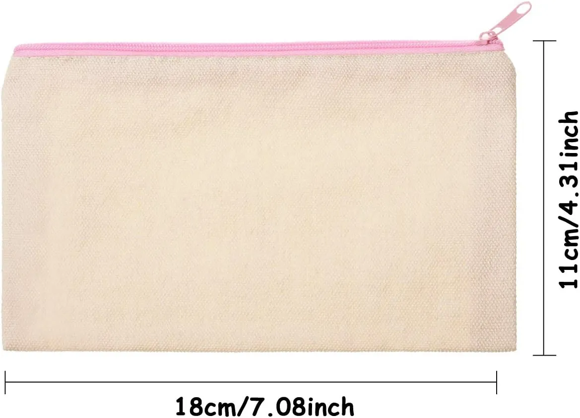Frienda 18 Pieces Canvas Makeup Bag Multipurpose Cosmetic Bag Travel Toiletry Pouch Pen Coin Bag Blank DIY Bag with Zipper for Women Girls (S)