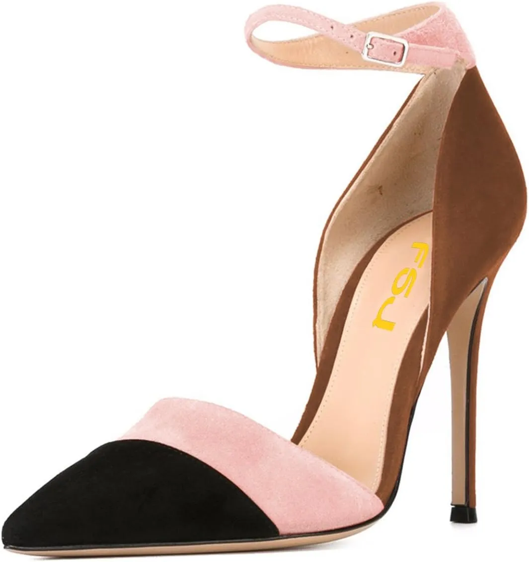 FSJ Women Ankle Strap High Heels D'Orsay Pumps Pointed Toe Stiletto Fashion Dress Shoe Size 4-15 US