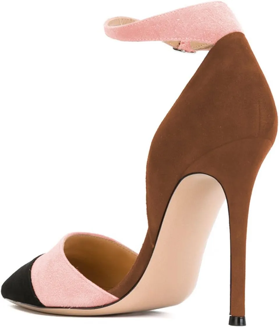 FSJ Women Ankle Strap High Heels D'Orsay Pumps Pointed Toe Stiletto Fashion Dress Shoe Size 4-15 US
