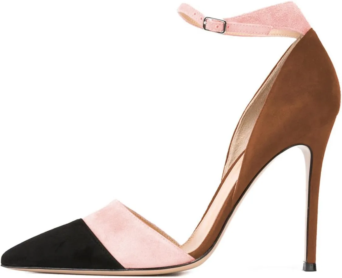 FSJ Women Ankle Strap High Heels D'Orsay Pumps Pointed Toe Stiletto Fashion Dress Shoe Size 4-15 US