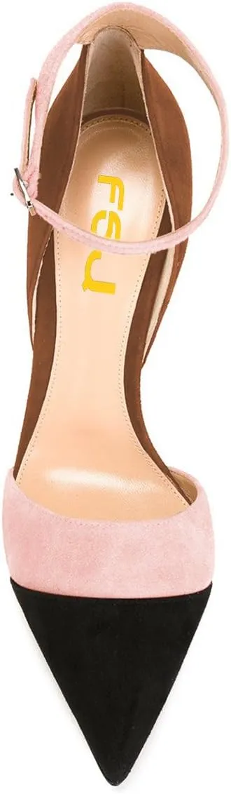 FSJ Women Ankle Strap High Heels D'Orsay Pumps Pointed Toe Stiletto Fashion Dress Shoe Size 4-15 US