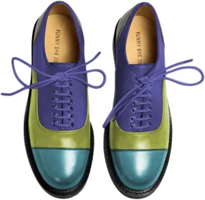 FSJ Women Multicolor Leather Oxford Shoes Round Cap Toe Lace Up Brogues Patchwork Color Matching Comfort Shoes Size 4-15 US