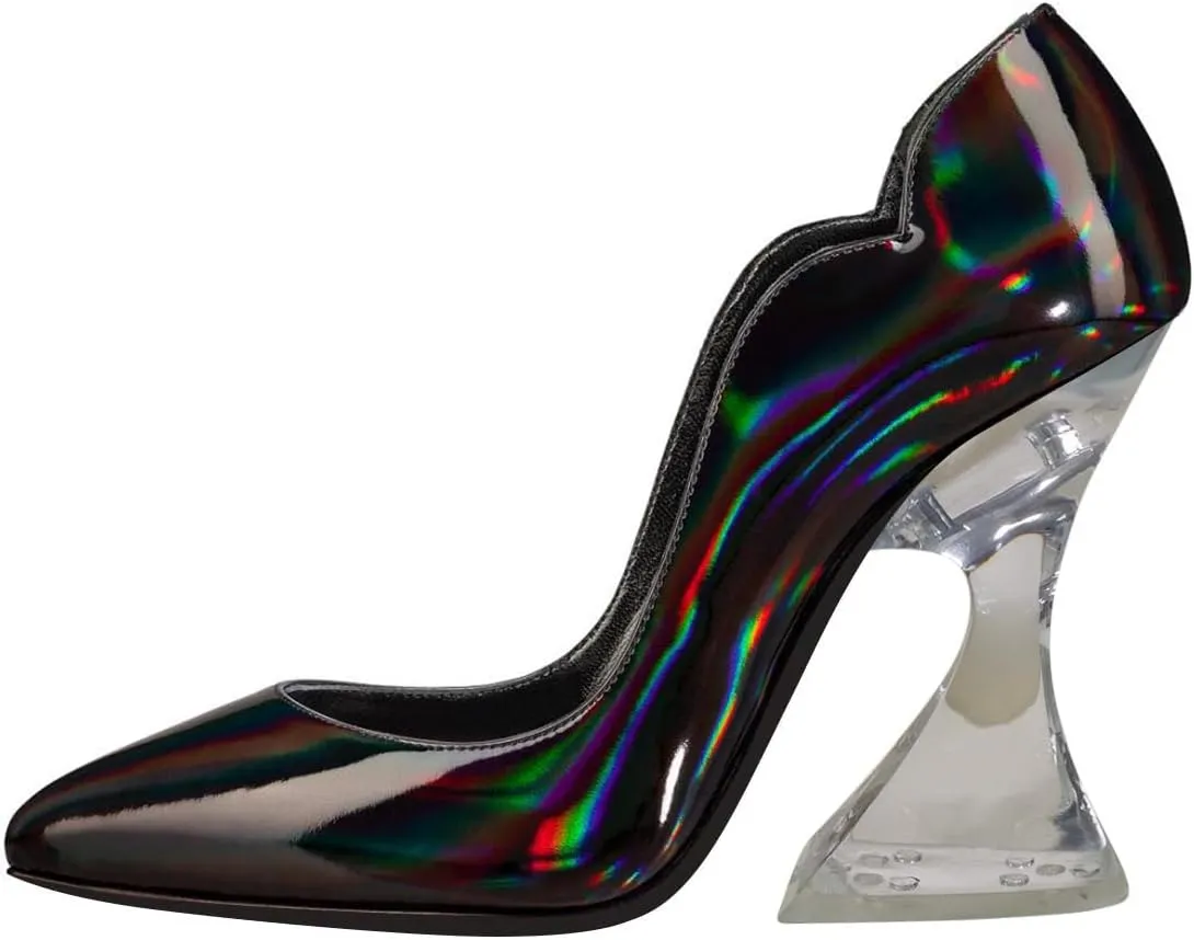 FSJ Women Sexy Pointed Toe High Heel Pumps Slip On Unique Transparent Chunky Heel Evening Prom Dress Shoes Size 4-15 US