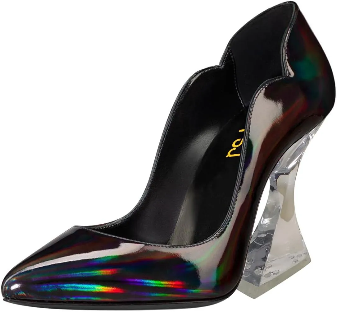 FSJ Women Sexy Pointed Toe High Heel Pumps Slip On Unique Transparent Chunky Heel Evening Prom Dress Shoes Size 4-15 US