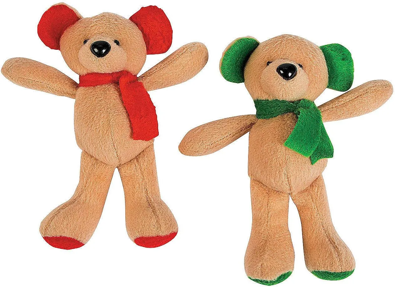 Fun Express - Mini Holiday Plush Bears for Christmas - Toys - Plush - Bean Bag Animals - Christmas - 12 Pieces