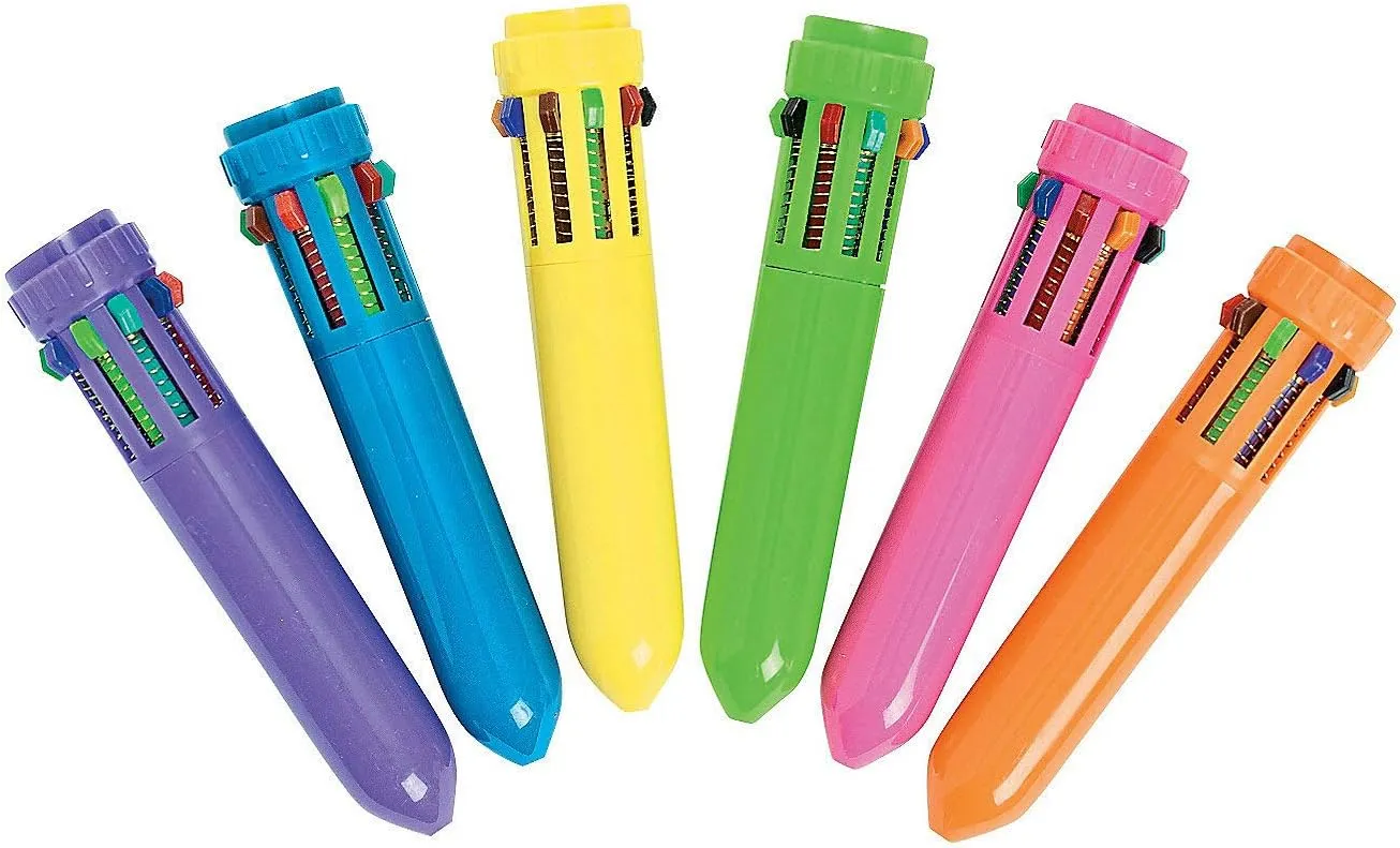 Fun Express Neon Mini Shuttle Pens (set of 12) Each Pen has 10 Different Ink Colors