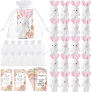 Fuutreo 24 Sets Bunny Stuffed Animal Gift Include 24 Mini Plush Bunny Stuffed Doll 24 Hug Card with Organza Bags for Teacher Students Party Favors(Sweet Bunny)