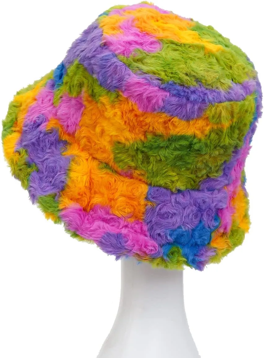 Fuzzy Fur Bucket Hat for Women - Warm Plush Sherpa Winter Hat