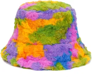 Fuzzy Fur Bucket Hat for Women - Warm Plush Sherpa Winter Hat