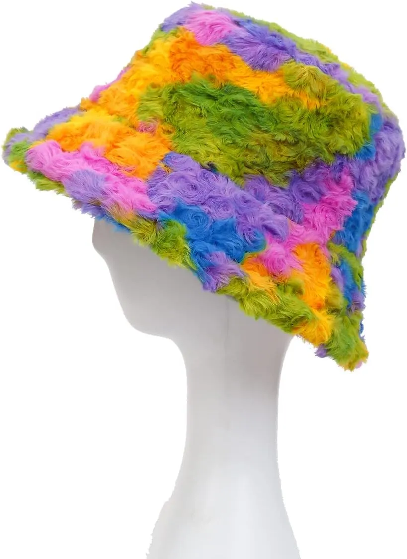 Fuzzy Fur Bucket Hat for Women - Warm Plush Sherpa Winter Hat