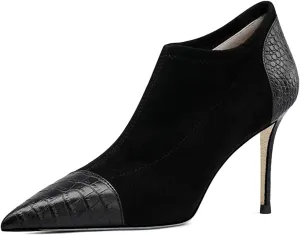 FYS Women's Sexy Stiletto High Heel Short Booties Fashion Pointed Toe Patchwork Ankle Boots Slip On Crocodile Print Fall Dress Party Shoes Size 4-16 US