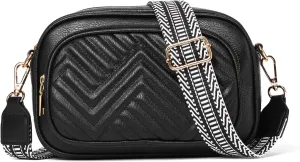 GAEKEAO Quilted Crossbody Bags for Women Trendy Vegan Leather Crossbody Purses Handbag Shoulder Handbags with Wide Strap