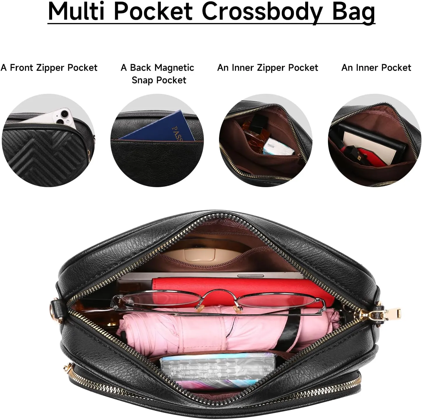 GAEKEAO Quilted Crossbody Bags for Women Trendy Vegan Leather Crossbody Purses Handbag Shoulder Handbags with Wide Strap
