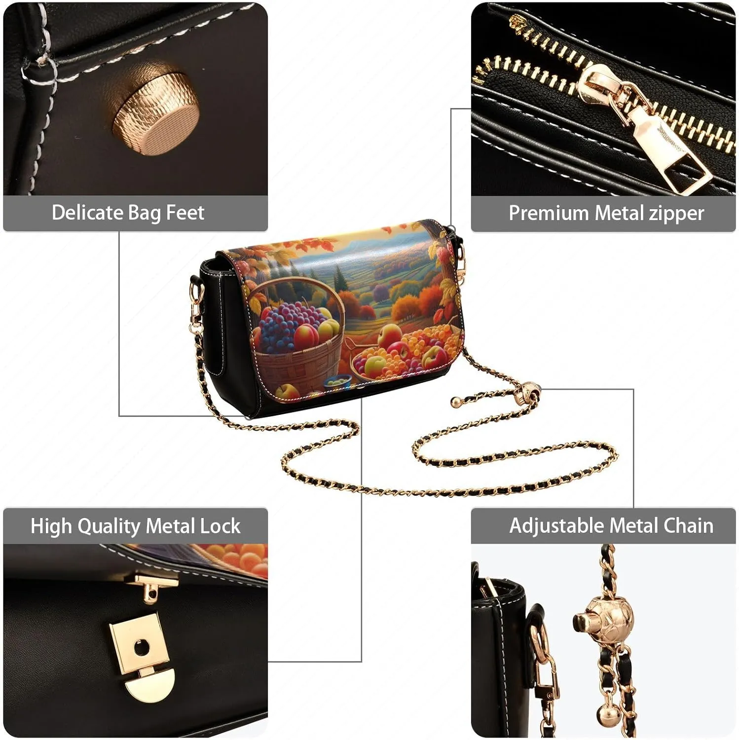 GAIGEO Dark Fall Foliage Medium Shoulder Bag for Women, Crossbody Leather Bag, Womens Leather Crossbody Purse