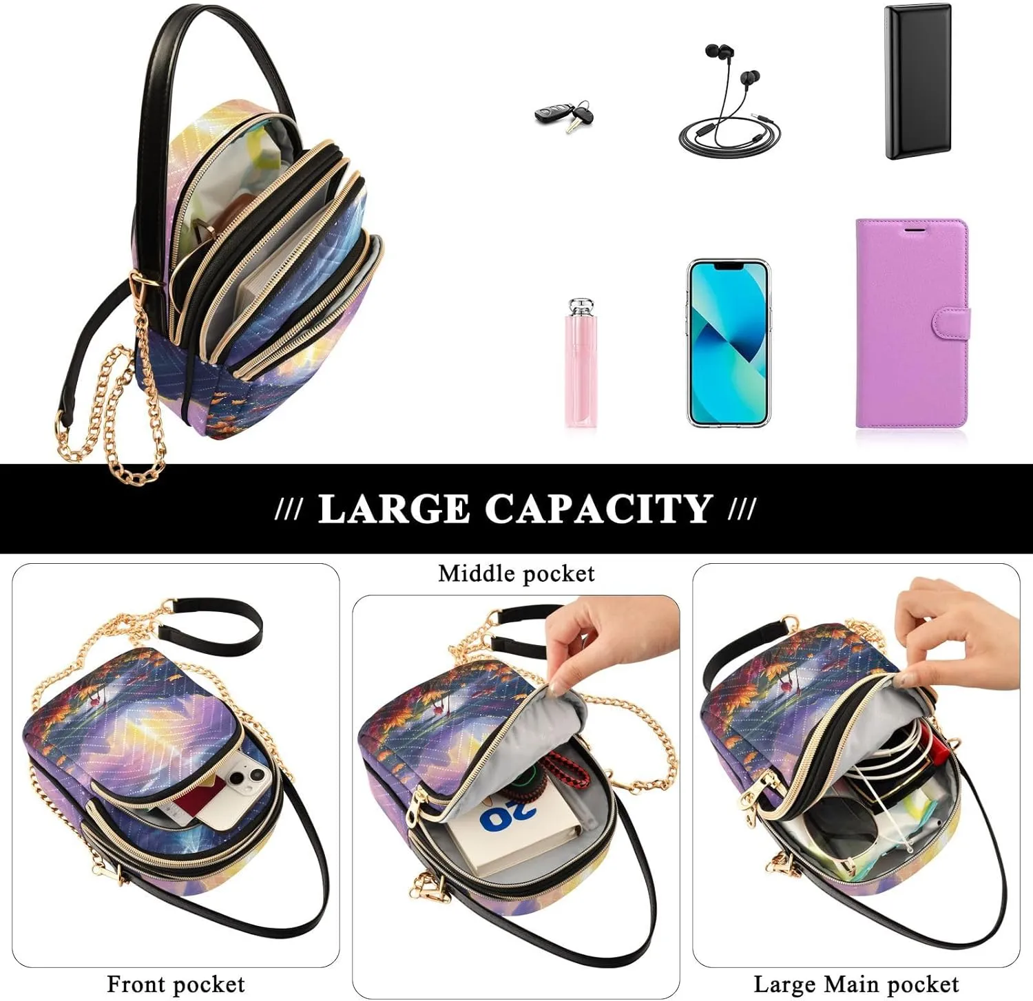 GAIGEO Fantasy World Flower Sea Crossbody Bag with Removable Strap, Women's Crossbody, Fashion Crossbody Bags for Women
