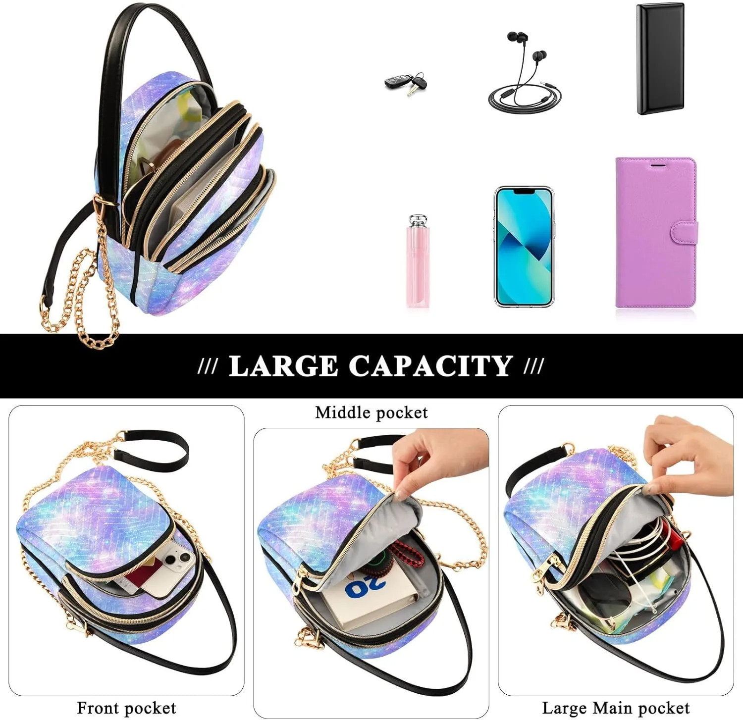 GAIGEO Fantasy World Flower Sea Crossbody Bag with Strap, Lady Crossbody Bag, Crossbody Bag Purse for Women