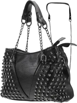 GALPADA Studded Handbag Bag Black Crossbody Rivet Shoulder Leather Tote Handbags