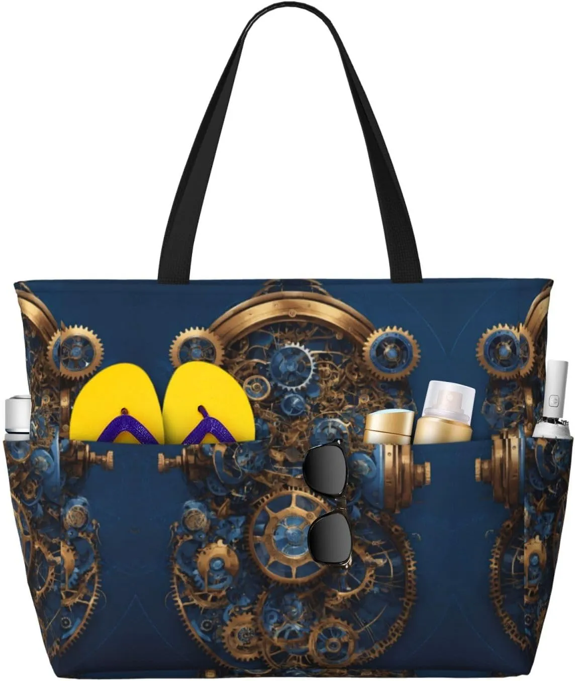 Gears Clock Bronze Centuryprint Large Capacity Beach Travel Bag,With Zipper And Pockets For Travel Vacation Gym