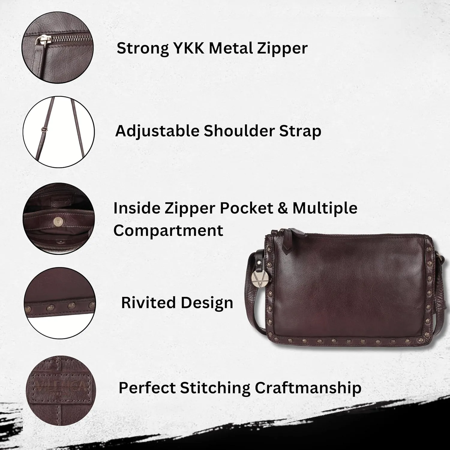 Genuine Italian Leather Boho Studded Crossbody Shoulder Bag - Stylish, Durable, & Perfect for Everyday Use for women