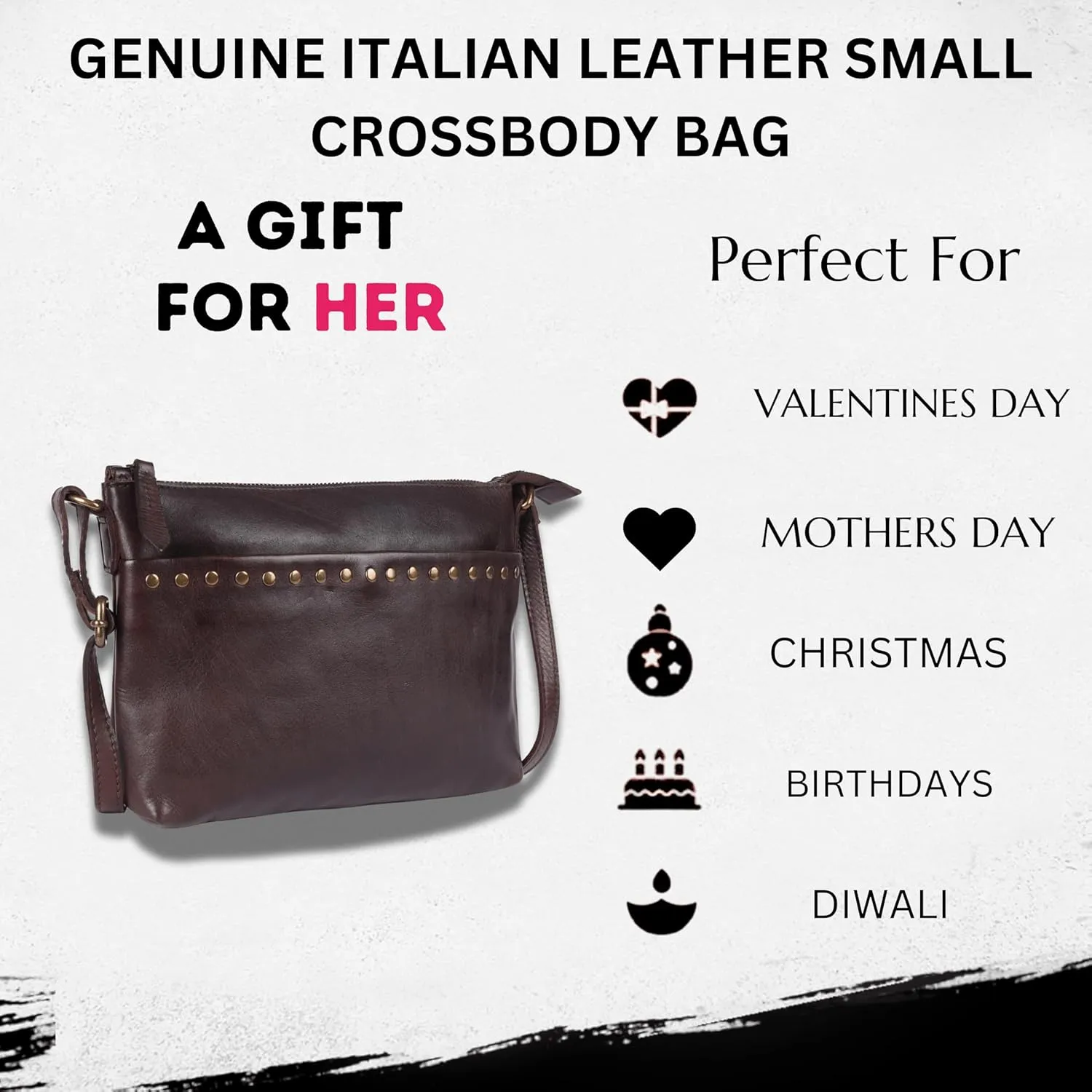 Genuine Italian Leather Boho Studded Crossbody Shoulder Bag - Stylish, Durable, & Perfect for Everyday Use for women