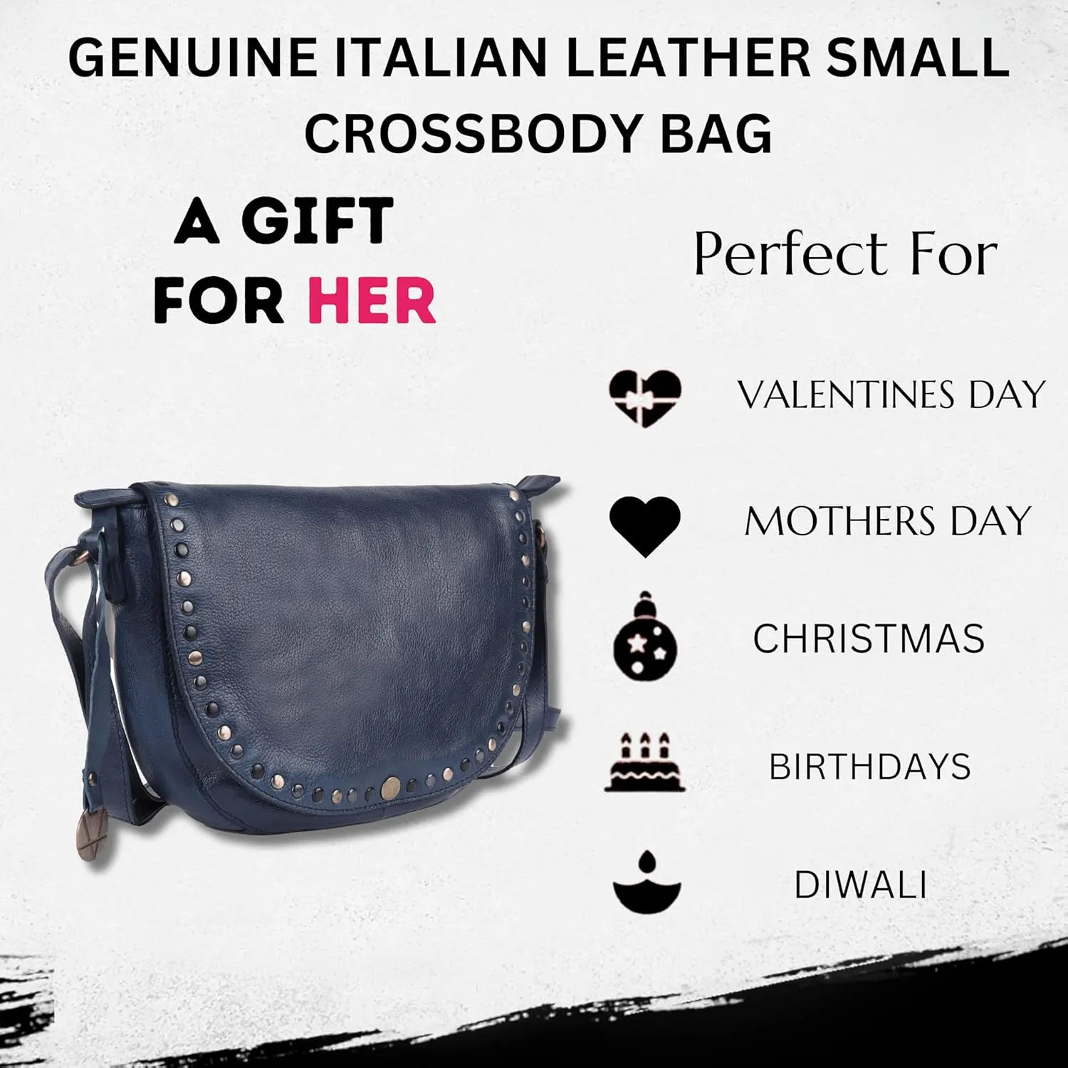 Genuine Italian Leather Boho Studded Crossbody Shoulder Bag - Stylish, Durable, & Perfect for Everyday Use for women