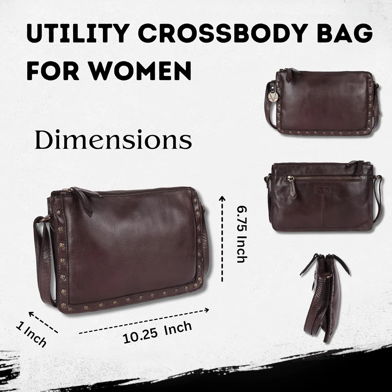 Genuine Italian Leather Boho Studded Crossbody Shoulder Bag - Stylish, Durable, & Perfect for Everyday Use for women