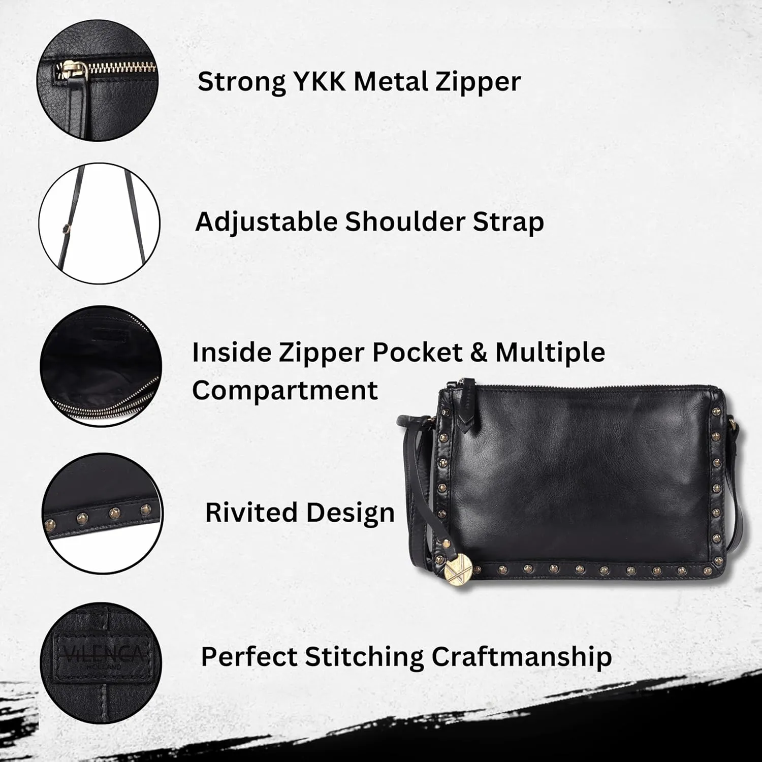 Genuine Italian Leather Boho Studded Crossbody Shoulder Bag - Stylish, Durable, & Perfect for Everyday Use for women