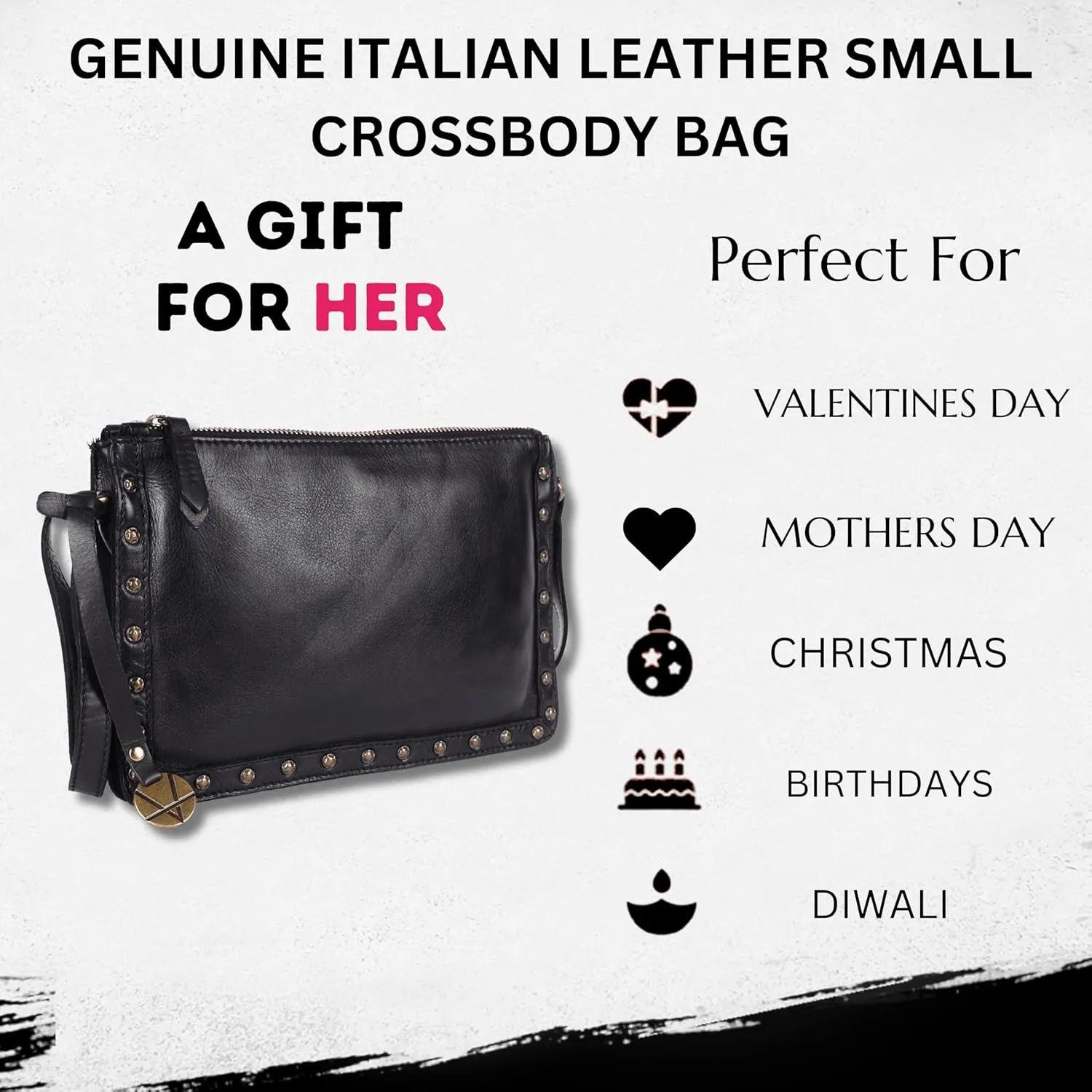 Genuine Italian Leather Boho Studded Crossbody Shoulder Bag - Stylish, Durable, & Perfect for Everyday Use for women