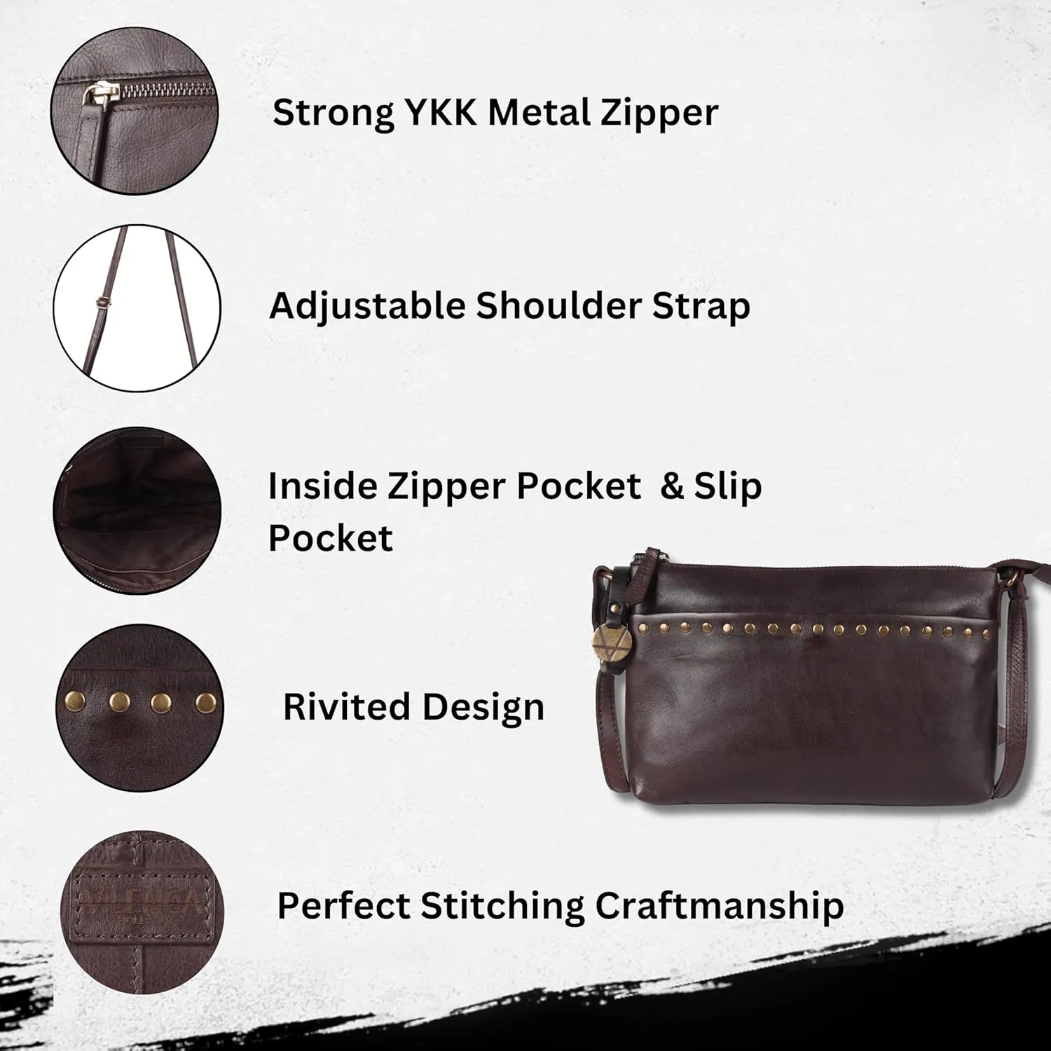 Genuine Italian Leather Boho Studded Crossbody Shoulder Bag - Stylish, Durable, & Perfect for Everyday Use for women