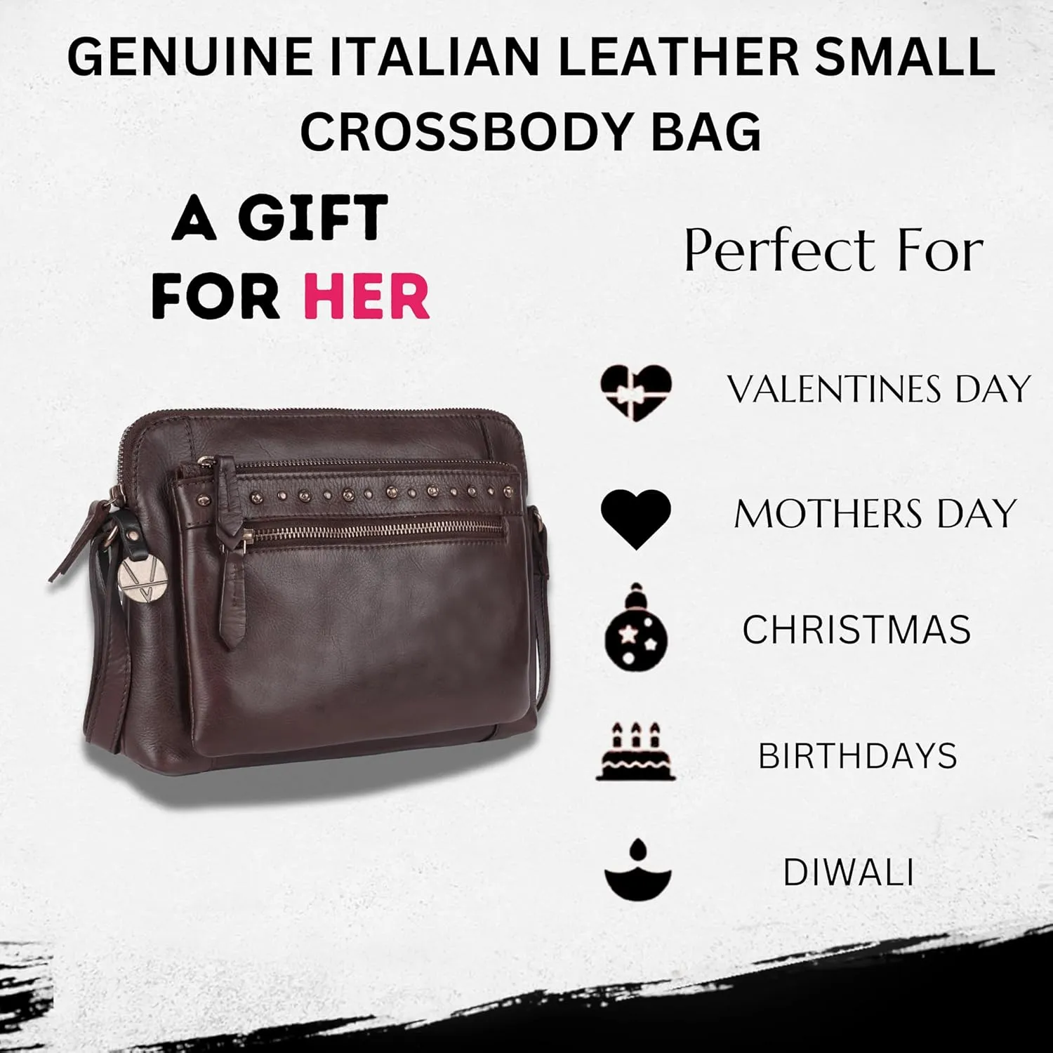 Genuine Italian Leather Boho Studded Shoulder Sling Bag - Stylish, Durable, & Perfect for Everyday Use for women