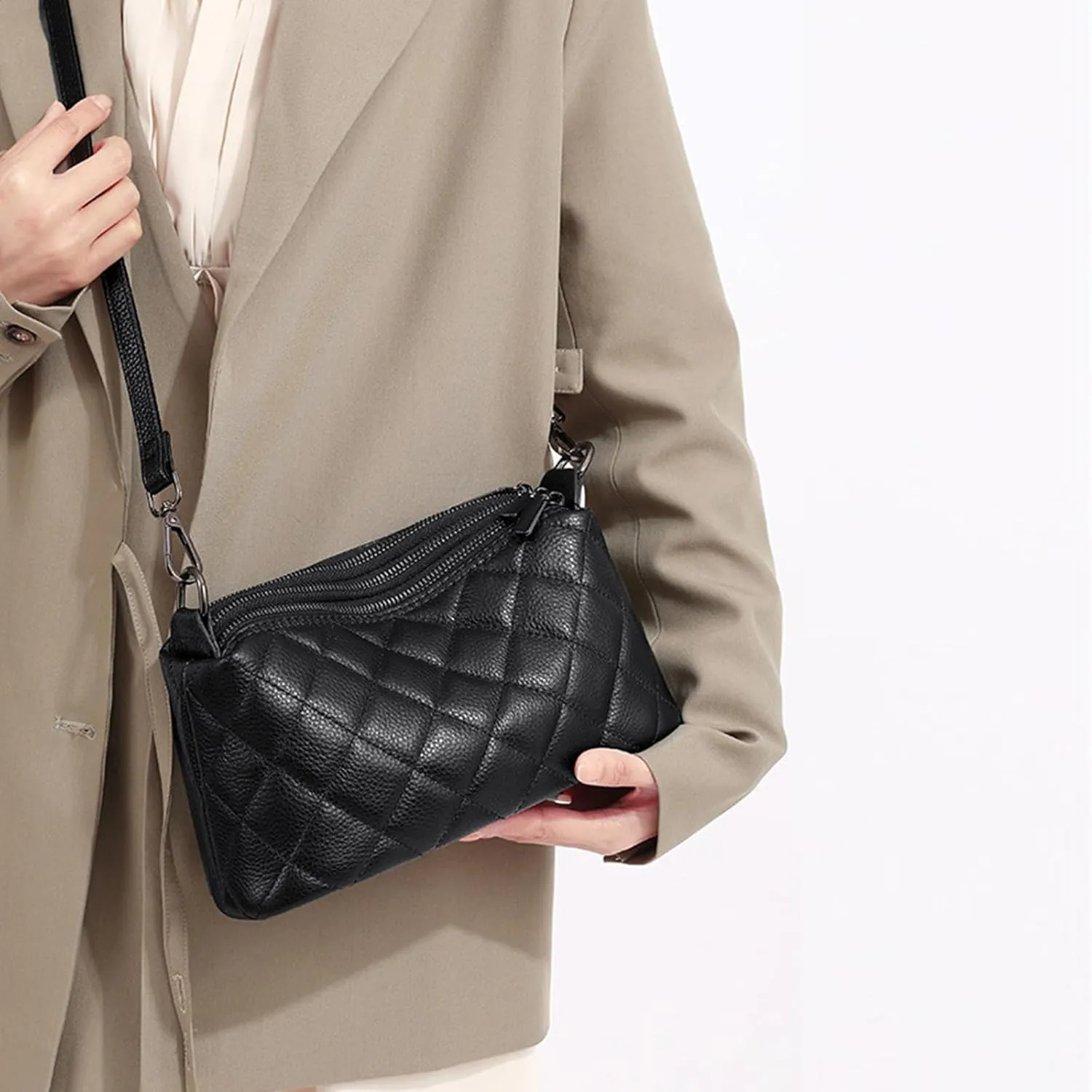 Genuine Leather Crossbody Purses for Women Small Shoulder Handbags Quilted Hobo Bags