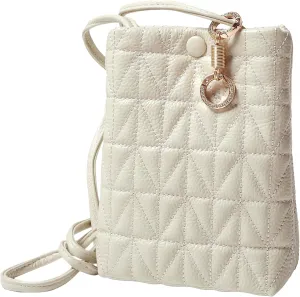 Genuine Leather Soft Quilted Phone Crossbody Small Purse, Shoulder Card Slot Pocket Wallet Bag Bling Rhinestone Key Ring