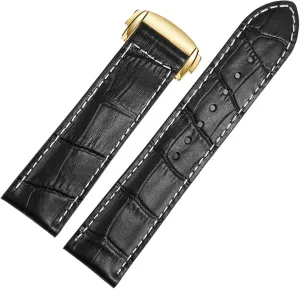 Genuine Leather Watch Band for Omega Frosted Folding Buckle Watch Chain 20mm 22mm Strap (Color : 25-12mm, Size : 22mm)