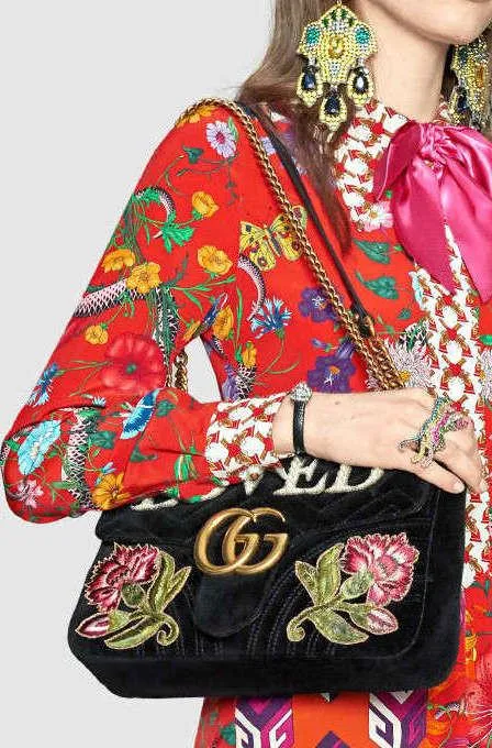'GG' Marmont Embroidered Velvet Bag