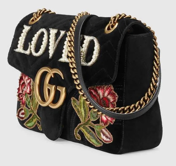 'GG' Marmont Embroidered Velvet Bag