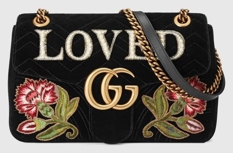 'GG' Marmont Embroidered Velvet Bag