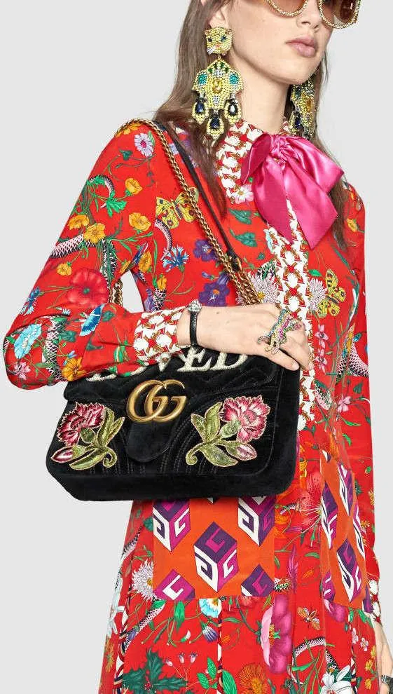 'GG' Marmont Embroidered Velvet Bag