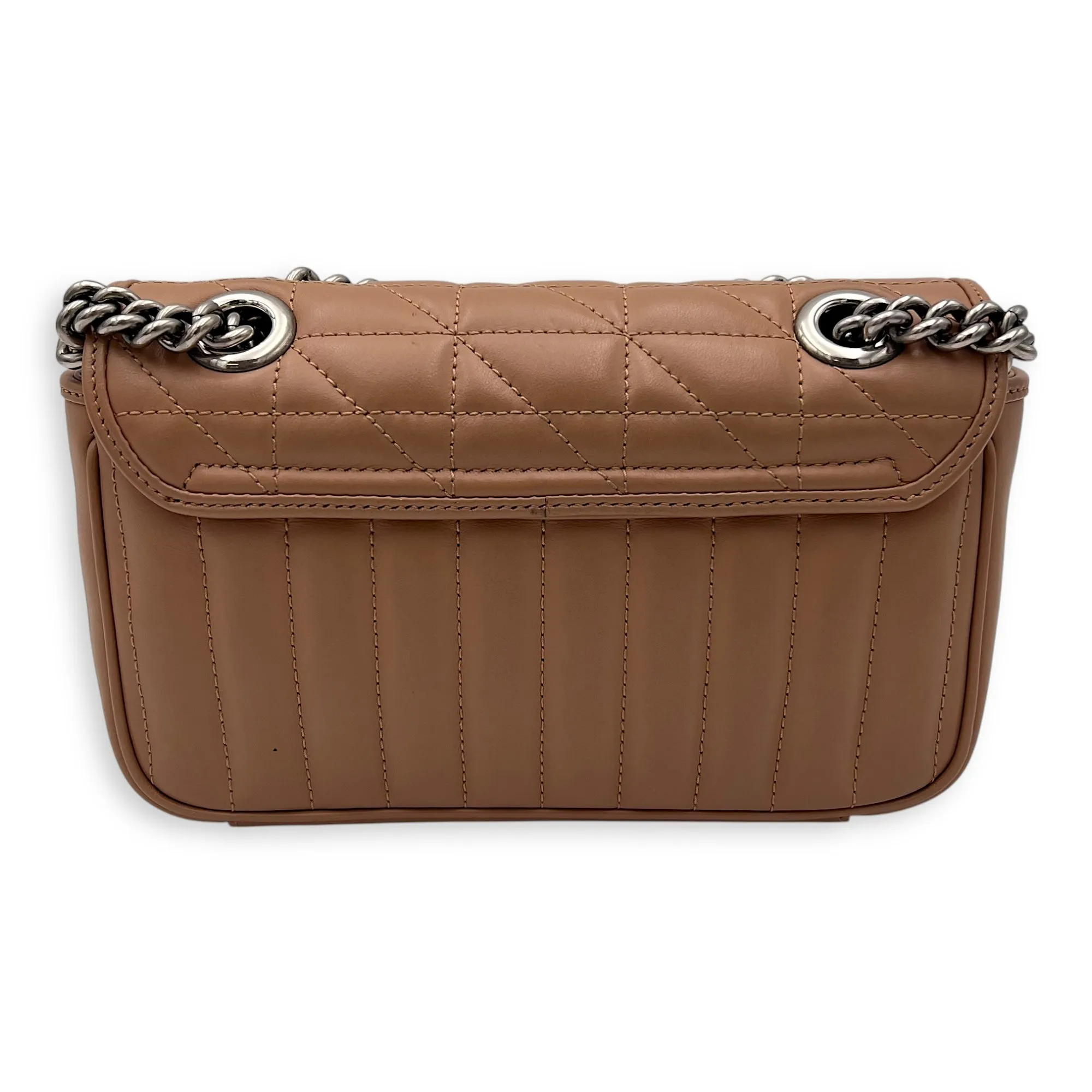 GG Marmont Mini Beige Crossbody Bag in Calfskin, Silver hardware